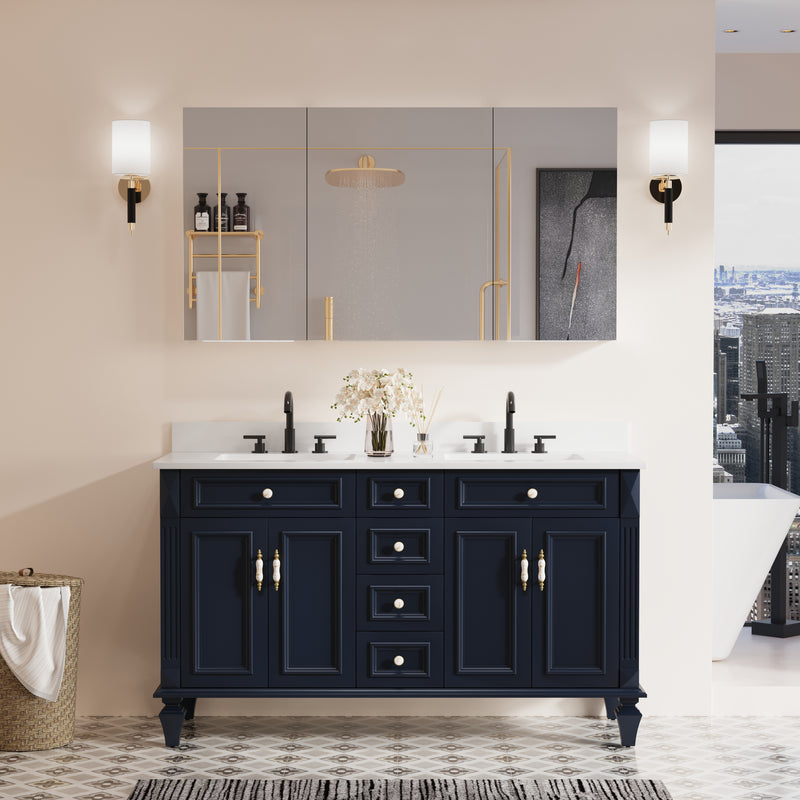 56 in. ×30 in. Copper-Free Tri-Views Mirror Medicine Cabinet with Adjustable Shelves and 3 Doors