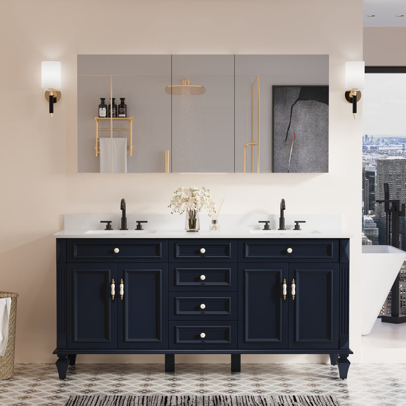 64 in. ×30 in. Copper-Free Tri-Views Mirror Medicine Cabinet with Adjustable Shelves and 3 Doors