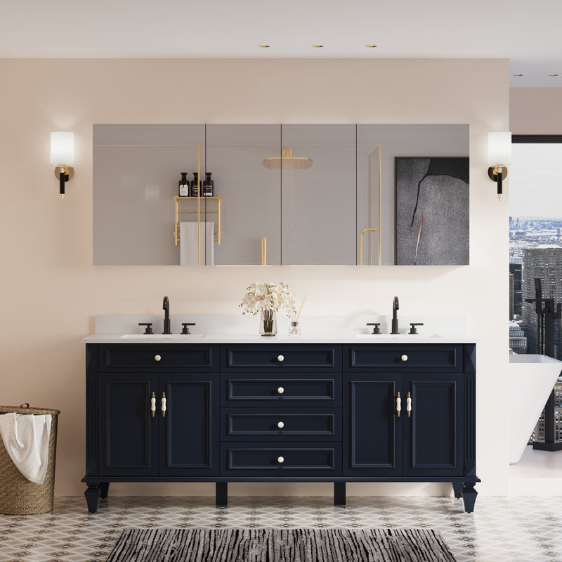 80 in. ×30 in. Copper-Free Tri-Views Mirror Medicine Cabinet with Adjustable Shelves and Dual Swing Doors