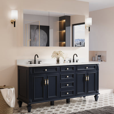 64 in. ×30 in. Copper-Free Tri-Views Mirror Medicine Cabinet with Adjustable Shelves and 3 Doors