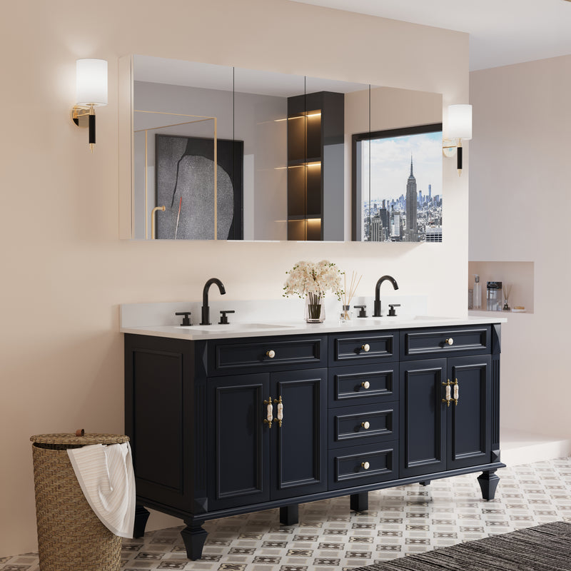 72 in. ×30 in. Copper-Free Tri-Views Mirror Medicine Cabinet with Adjustable Shelves and Dual Swing Doors