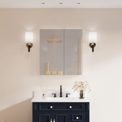 28 in. ×30 in. Copper-Free Tri-Views Mirror Medicine Cabinet with Adjustable Shelves and Dual Swing Doors