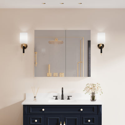 36 in. ×30 in. Copper-Free Tri-Views Mirror Medicine Cabinet with Adjustable Shelves and Dual Swing Doors