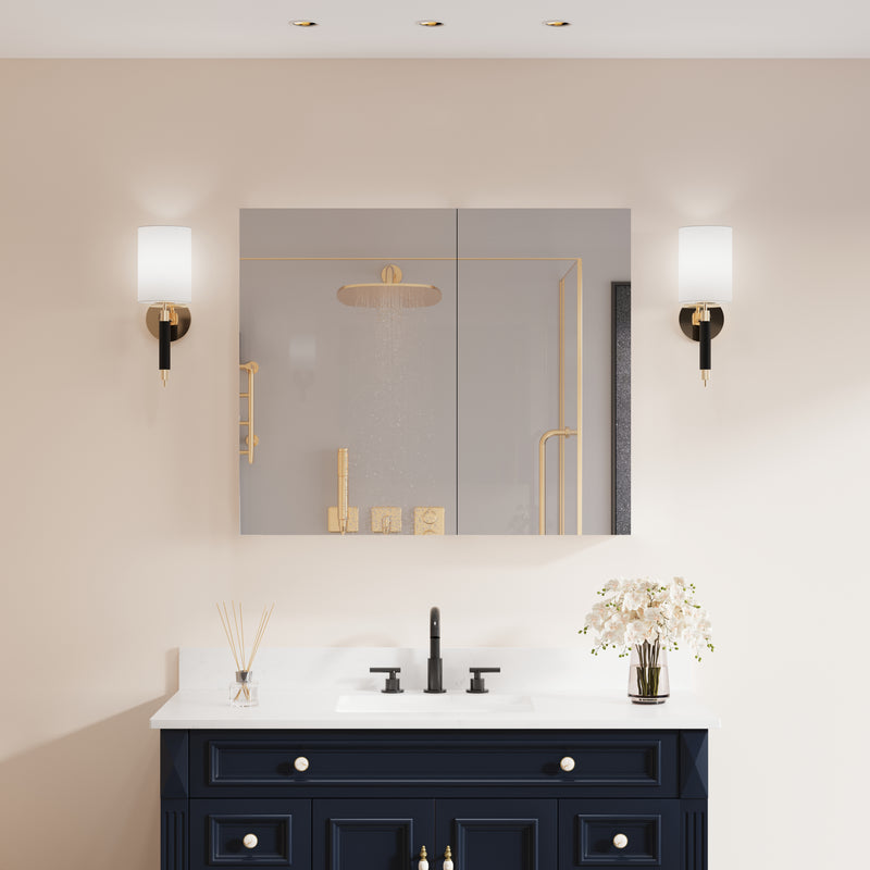 36 in. ×30 in. Copper-Free Tri-Views Mirror Medicine Cabinet with Adjustable Shelves and Dual Swing Doors