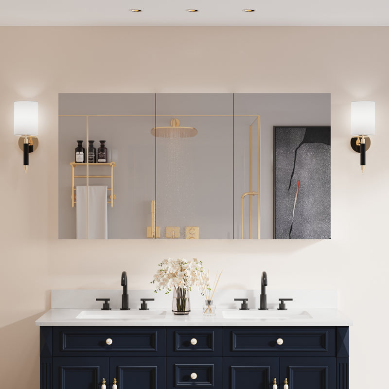 56 in. ×30 in. Copper-Free Tri-Views Mirror Medicine Cabinet with Adjustable Shelves and 3 Doors
