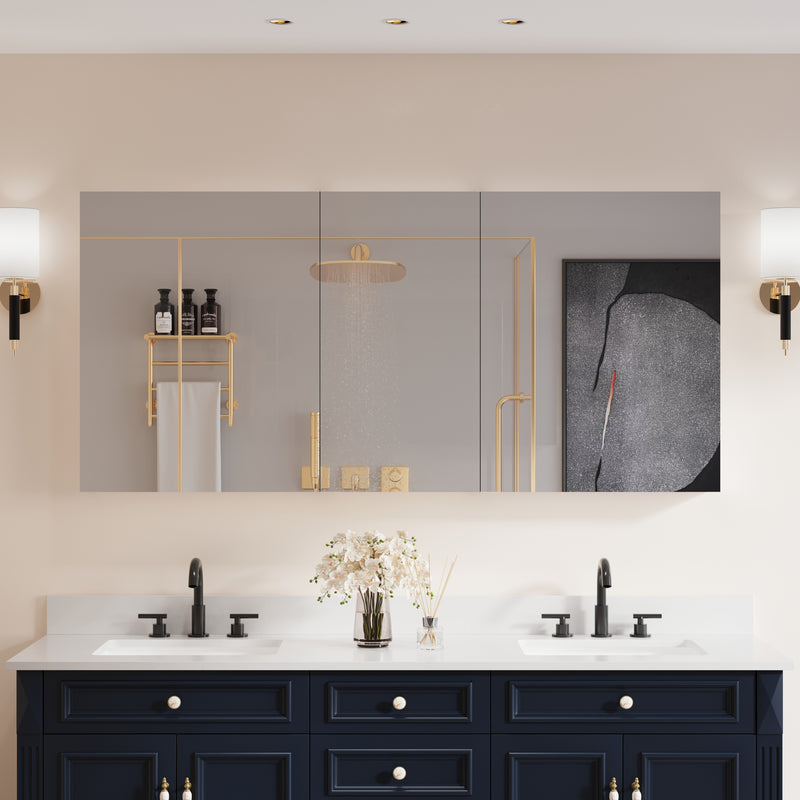 64 in. ×30 in. Copper-Free Tri-Views Mirror Medicine Cabinet with Adjustable Shelves and 3 Doors
