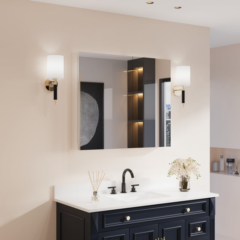 36 in. ×30 in. Copper-Free Tri-Views Mirror Medicine Cabinet with Adjustable Shelves and Dual Swing Doors