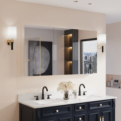 56 in. ×30 in. Copper-Free Tri-Views Mirror Medicine Cabinet with Adjustable Shelves and 3 Doors
