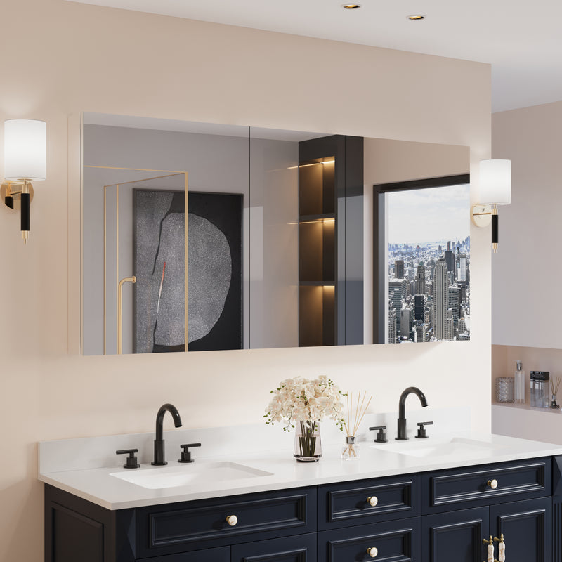 64 in. ×30 in. Copper-Free Tri-Views Mirror Medicine Cabinet with Adjustable Shelves and 3 Doors