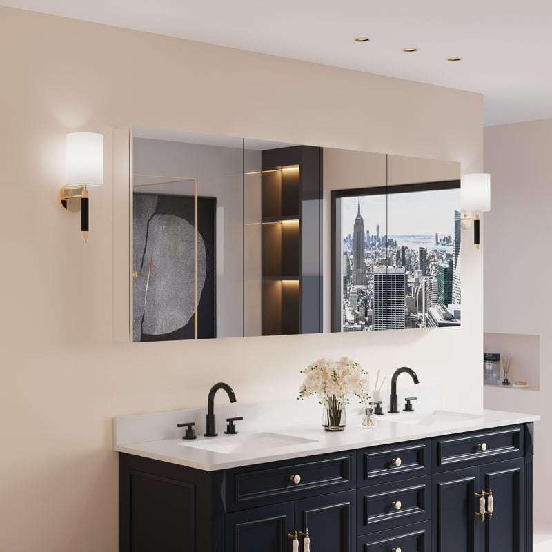 72 in. ×30 in. Copper-Free Tri-Views Mirror Medicine Cabinet with Adjustable Shelves and Dual Swing Doors