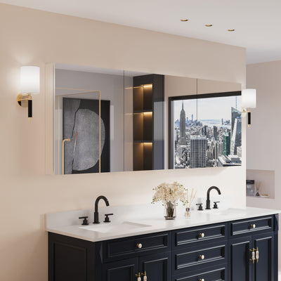 80 in. ×30 in. Copper-Free Tri-Views Mirror Medicine Cabinet with Adjustable Shelves and Dual Swing Doors