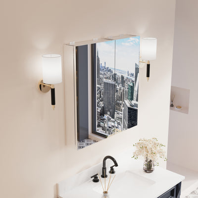 28 in. ×30 in. Copper-Free Tri-Views Mirror Medicine Cabinet with Adjustable Shelves and Dual Swing Doors