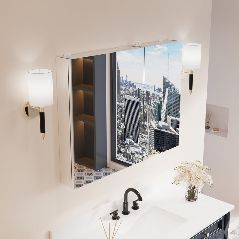 40 in. ×30 in. Copper-Free Tri-Views Mirror Medicine Cabinet with Adjustable Shelves and Dual Swing Doors