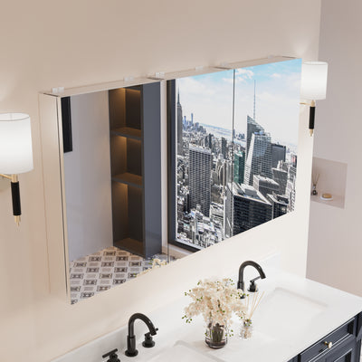 56 in. ×30 in. Copper-Free Tri-Views Mirror Medicine Cabinet with Adjustable Shelves and 3 Doors