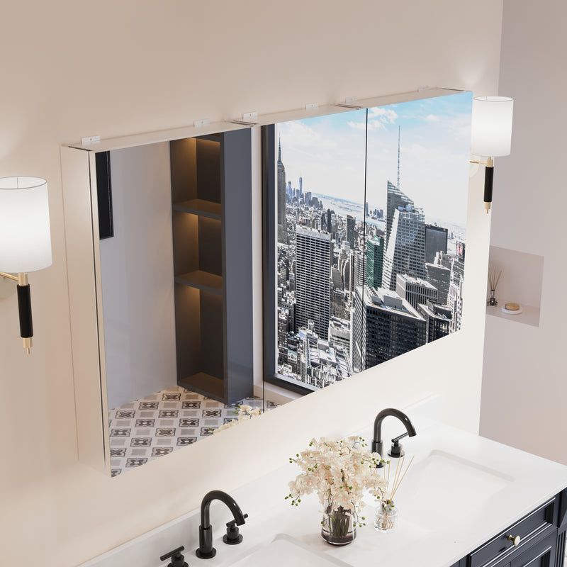56 in. ×30 in. Copper-Free Tri-Views Mirror Medicine Cabinet with Adjustable Shelves and 3 Doors