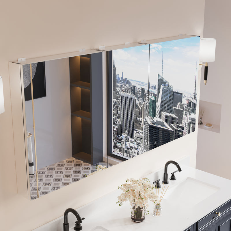 64 in. ×30 in. Copper-Free Tri-Views Mirror Medicine Cabinet with Adjustable Shelves and 3 Doors