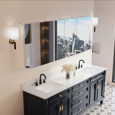 80 in. ×30 in. Copper-Free Tri-Views Mirror Medicine Cabinet with Adjustable Shelves and Dual Swing Doors