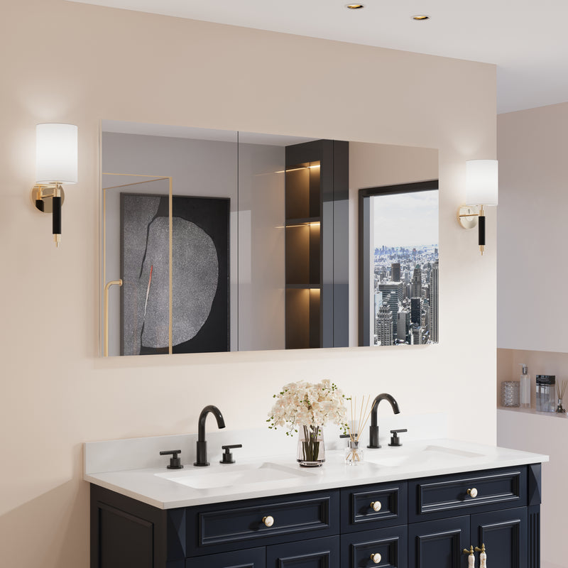 56 in. ×30 in. Copper-Free Tri-Views Mirror Medicine Cabinet with Adjustable Shelves and 3 Doors