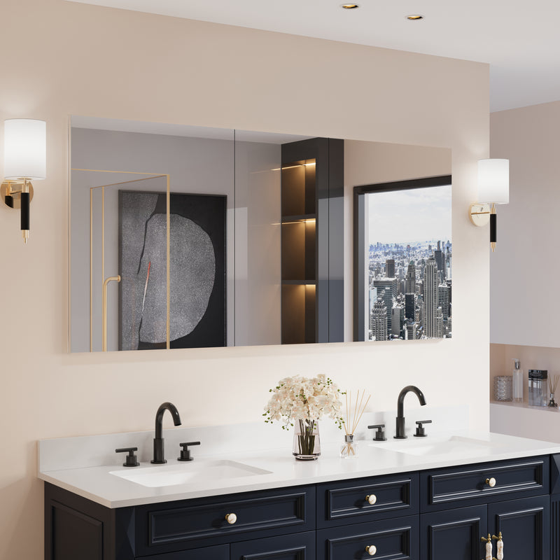 64 in. ×30 in. Copper-Free Tri-Views Mirror Medicine Cabinet with Adjustable Shelves and 3 Doors