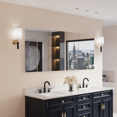 72 in. ×30 in. Copper-Free Tri-Views Mirror Medicine Cabinet with Adjustable Shelves and Dual Swing Doors