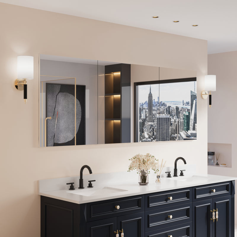 80 in. ×30 in. Copper-Free Tri-Views Mirror Medicine Cabinet with Adjustable Shelves and Dual Swing Doors
