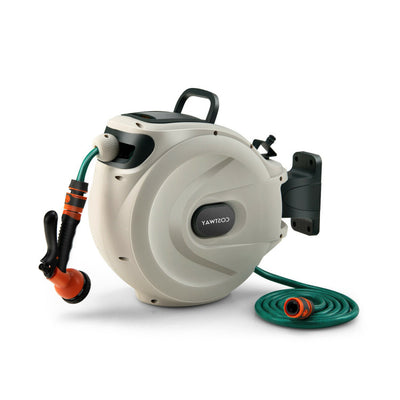 Wall Mounted Retractable Garden Hose Reel with Hose Nozzle