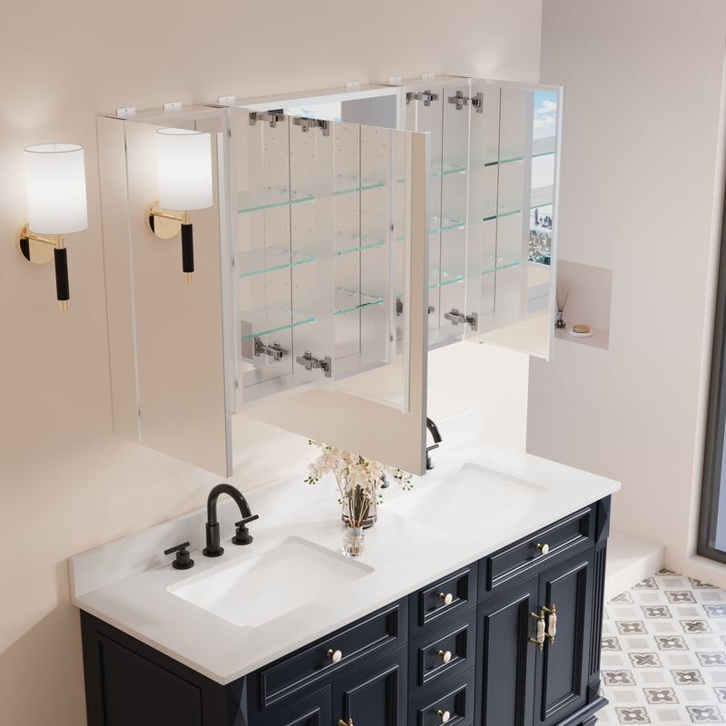 48 in. x30 in. Copper-Free Tri-Views Mirror Medicine Cabinet with Adjustable Shelves and 3 Doors