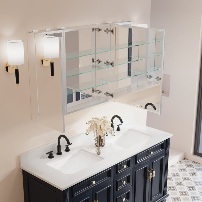 48 in. x30 in. Copper-Free Tri-Views Mirror Medicine Cabinet with Adjustable Shelves and 3 Doors