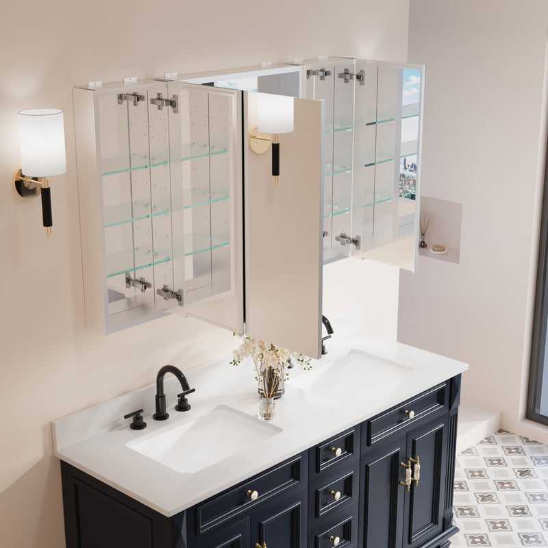 48 in. x30 in. Copper-Free Tri-Views Mirror Medicine Cabinet with Adjustable Shelves and 3 Doors