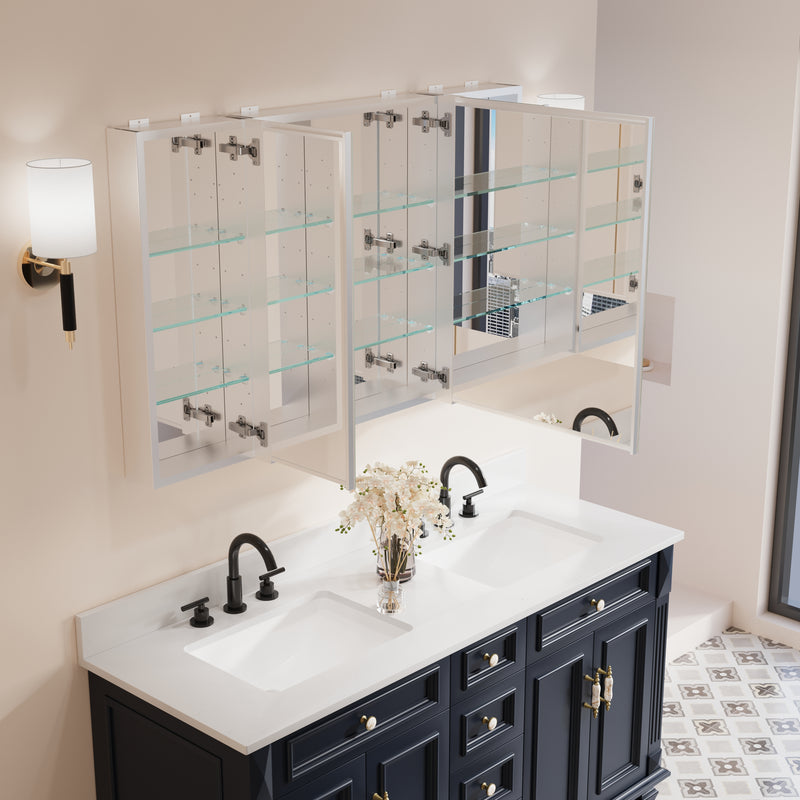 48 in. x30 in. Copper-Free Tri-Views Mirror Medicine Cabinet with Adjustable Shelves and 3 Doors
