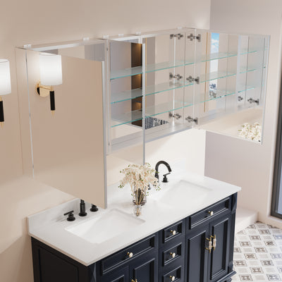 60 in. x30 in. Copper-Free Tri-Views Mirror Medicine Cabinet with Adjustable Shelves and 3 Doors