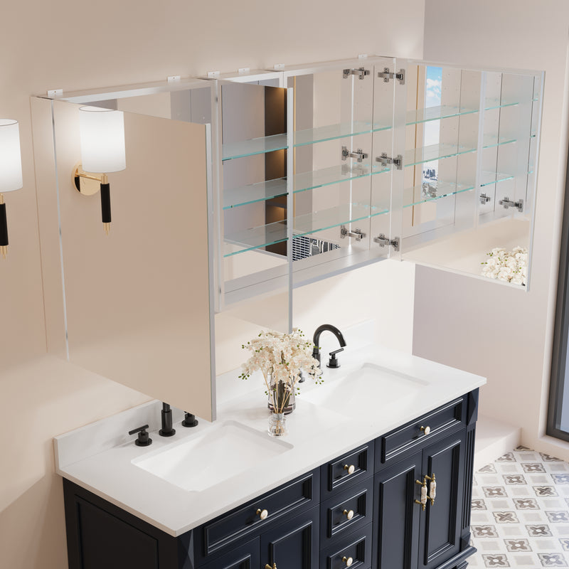60 in. x30 in. Copper-Free Tri-Views Mirror Medicine Cabinet with Adjustable Shelves and 3 Doors