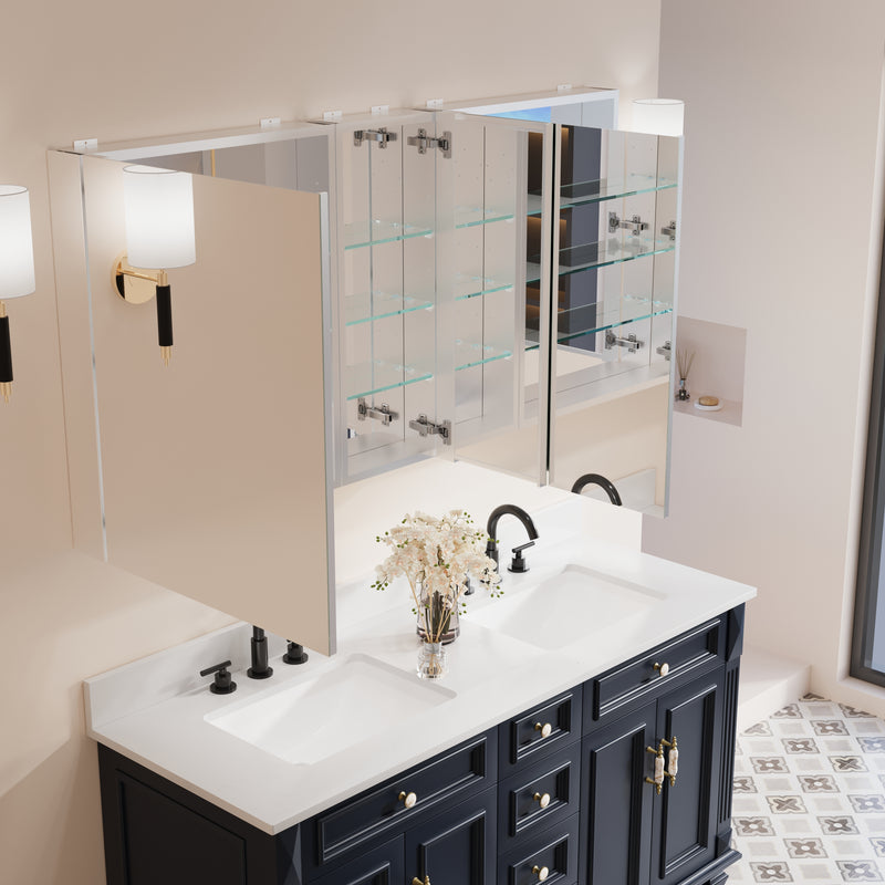 60 in. x30 in. Copper-Free Tri-Views Mirror Medicine Cabinet with Adjustable Shelves and 3 Doors