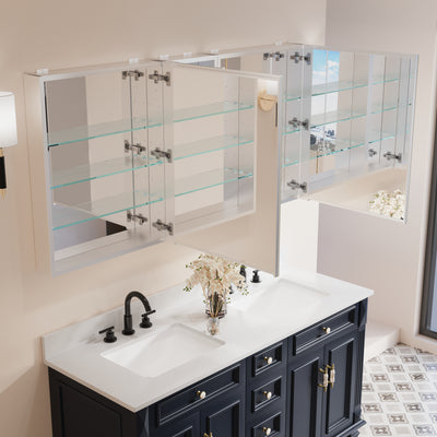 60 in. x30 in. Copper-Free Tri-Views Mirror Medicine Cabinet with Adjustable Shelves and 3 Doors