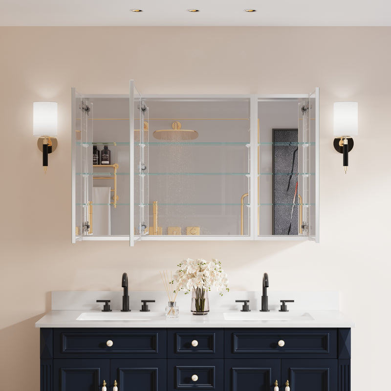 48 in. x30 in. Copper-Free Tri-Views Mirror Medicine Cabinet with Adjustable Shelves and 3 Doors