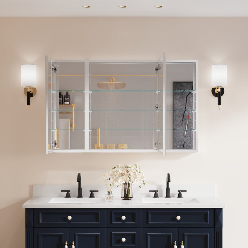 48 in. x30 in. Copper-Free Tri-Views Mirror Medicine Cabinet with Adjustable Shelves and 3 Doors