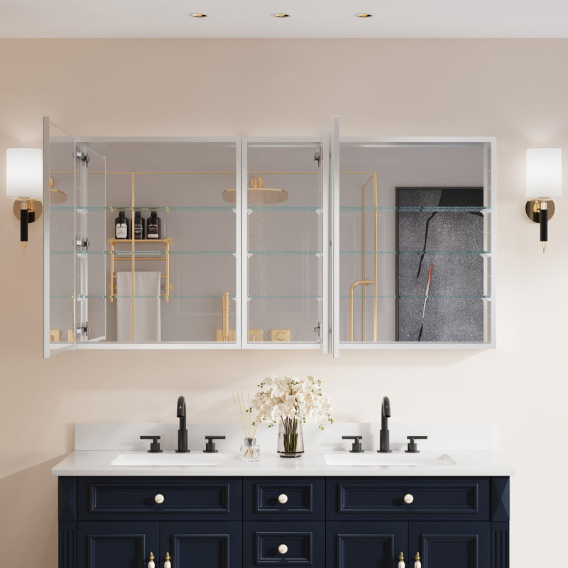 60 in. x30 in. Copper-Free Tri-Views Mirror Medicine Cabinet with Adjustable Shelves and 3 Doors