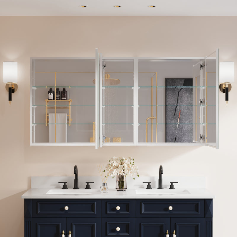 60 in. x30 in. Copper-Free Tri-Views Mirror Medicine Cabinet with Adjustable Shelves and 3 Doors