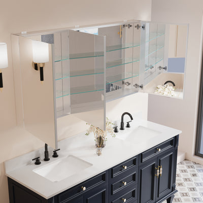 60 in. x 30 in. Copper-Free Tri-Views Mirror Medicine Cabinet with Adjustable Shelves and Triple Swing Doors