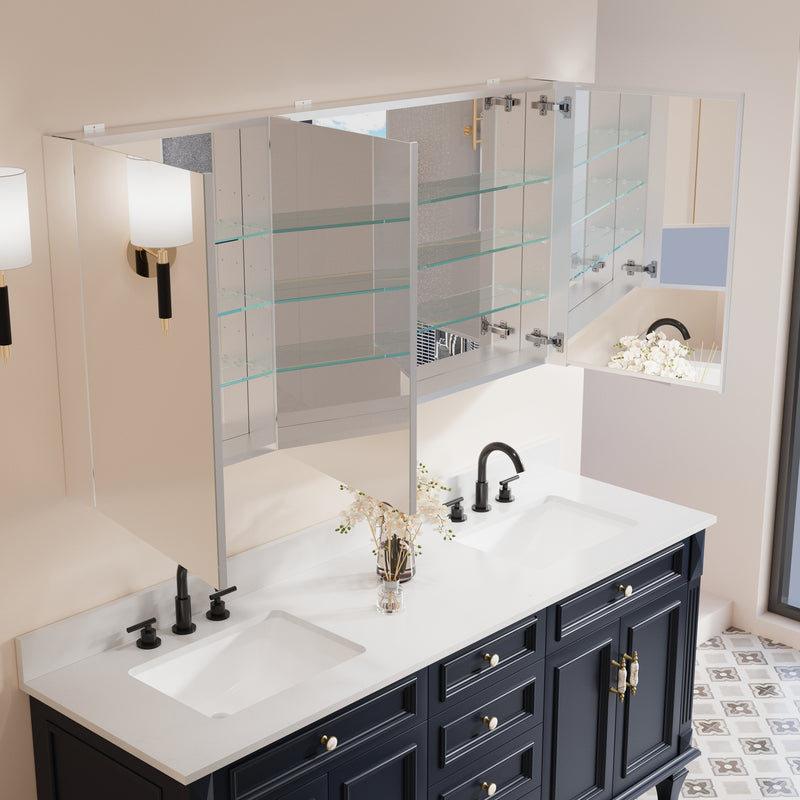 60 in. x 30 in. Copper-Free Tri-Views Mirror Medicine Cabinet with Adjustable Shelves and Triple Swing Doors