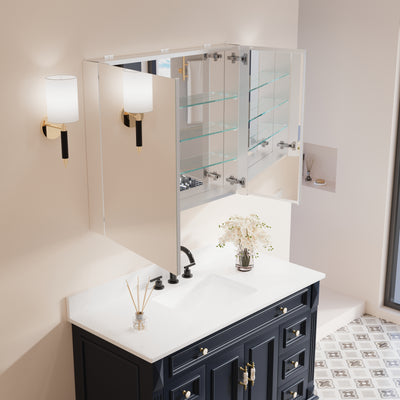 36 in.x 30 in. Copper-Free Tri-Views Mirror Cabinet with Adjustable Shelves and Dual Swing Doors
