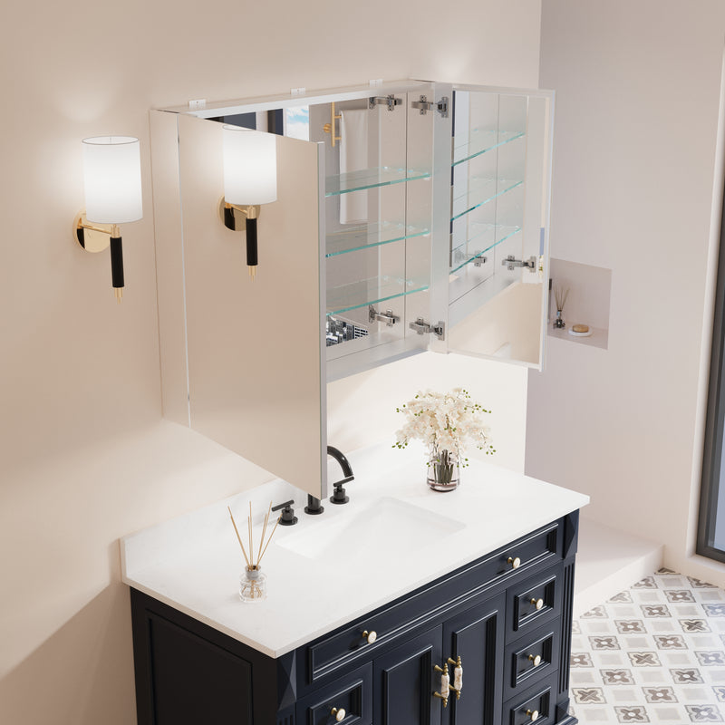 36 in.x 30 in. Copper-Free Tri-Views Mirror Cabinet with Adjustable Shelves and Dual Swing Doors