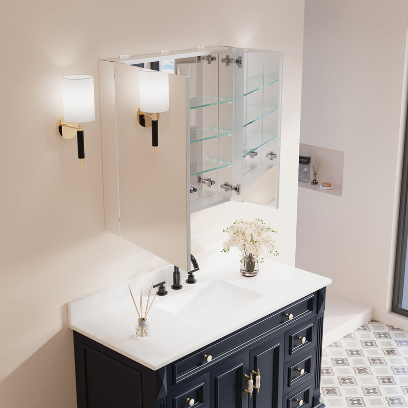 30 in.x 30 in. Copper-Free Tri-Views Mirror Cabinet with Adjustable Shelves and Dual Swing Doors