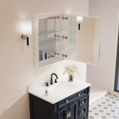24 in.x 30 in. Copper-Free Tri-Views Mirror Cabinet with Adjustable Shelves and Right Swing Door