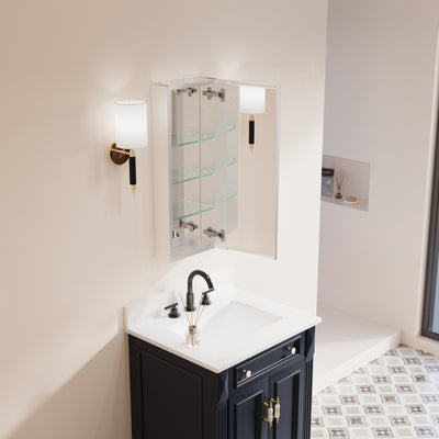 12 in. x 30 in. Copper-Free Tri-Views Mirror Medicine Cabinet with Adjustable Shelves and Right Swing Door