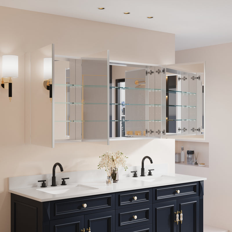 60 in. x 30 in. Copper-Free Tri-Views Mirror Medicine Cabinet with Adjustable Shelves and Triple Swing Doors