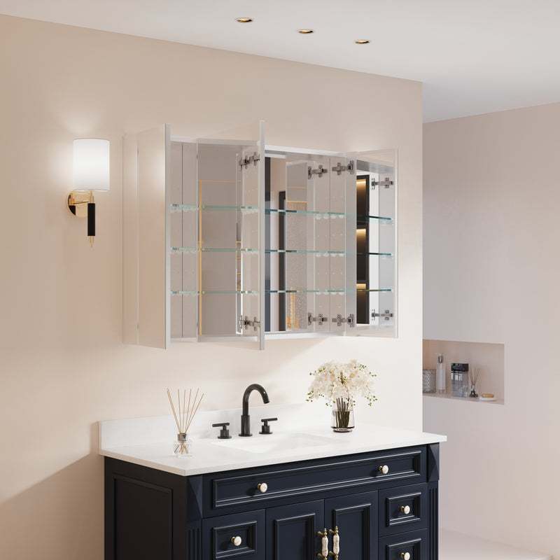 40 in.x 30 in. Copper-Free Tri-Views Mirror Cabinet with Adjustable Shelves and Triple Swing Doors