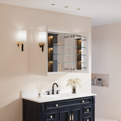 36 in.x 30 in. Copper-Free Tri-Views Mirror Cabinet with Adjustable Shelves and Dual Swing Doors