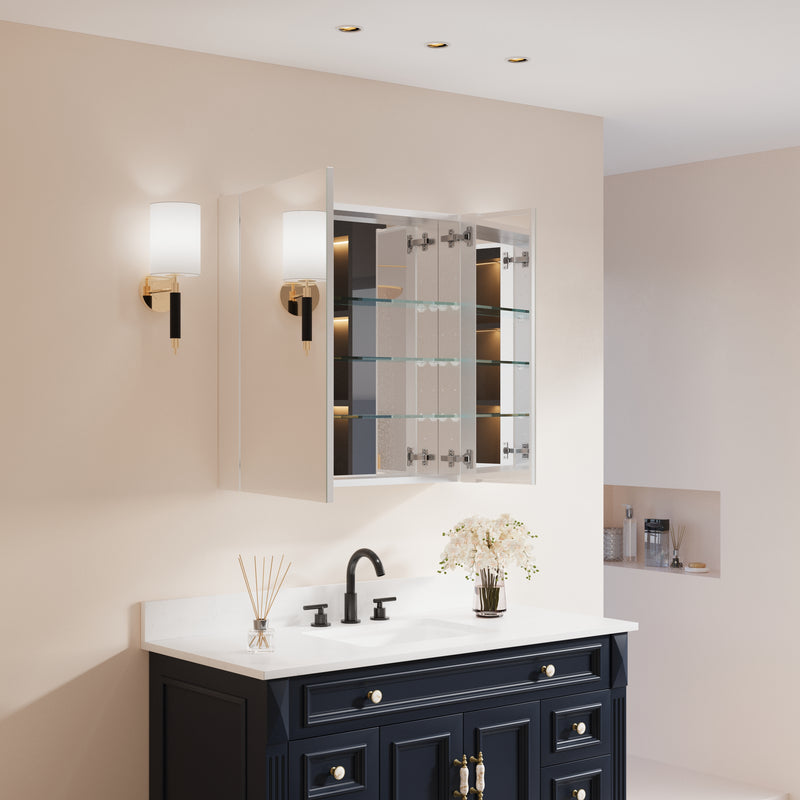 30 in.x 30 in. Copper-Free Tri-Views Mirror Cabinet with Adjustable Shelves and Dual Swing Doors