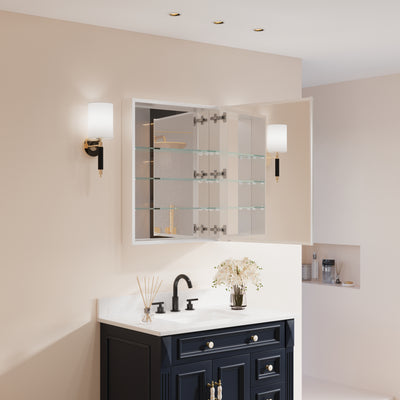 24 in.x 30 in. Copper-Free Tri-Views Mirror Cabinet with Adjustable Shelves and Right Swing Door